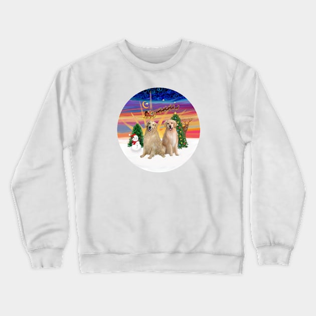 Santa's Sunset Takeoff with Two Golden Retrievers Crewneck Sweatshirt by Dogs Galore and More